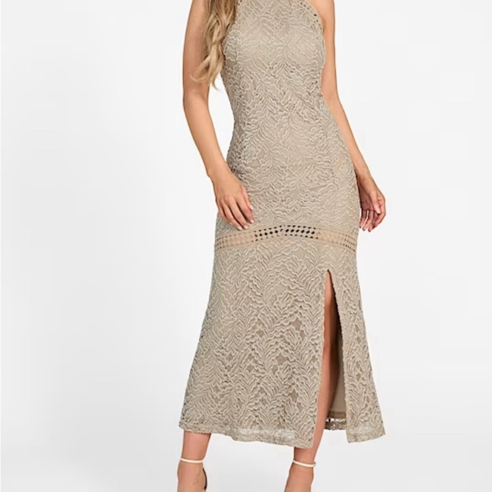 Guess Liza Lace Maxi Dress Tan Lace - Size SMALL
